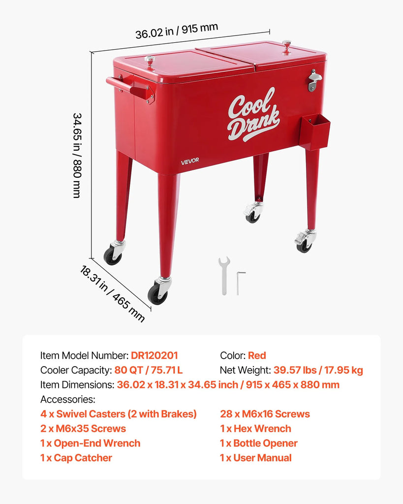 Marcelline Rolling Ice Chest/Cooler Cart. 50 Bottles / 110 Cans