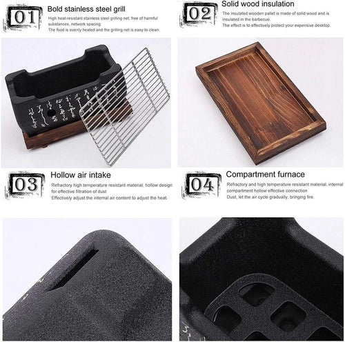 Akido 24cm Portable Charcoal Hibachi wStainless Steel Grill