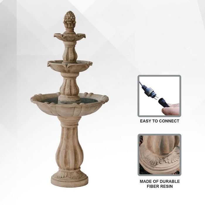 Nola Solar or Electric 3-Tier Bird Bath Fountain. 133cm