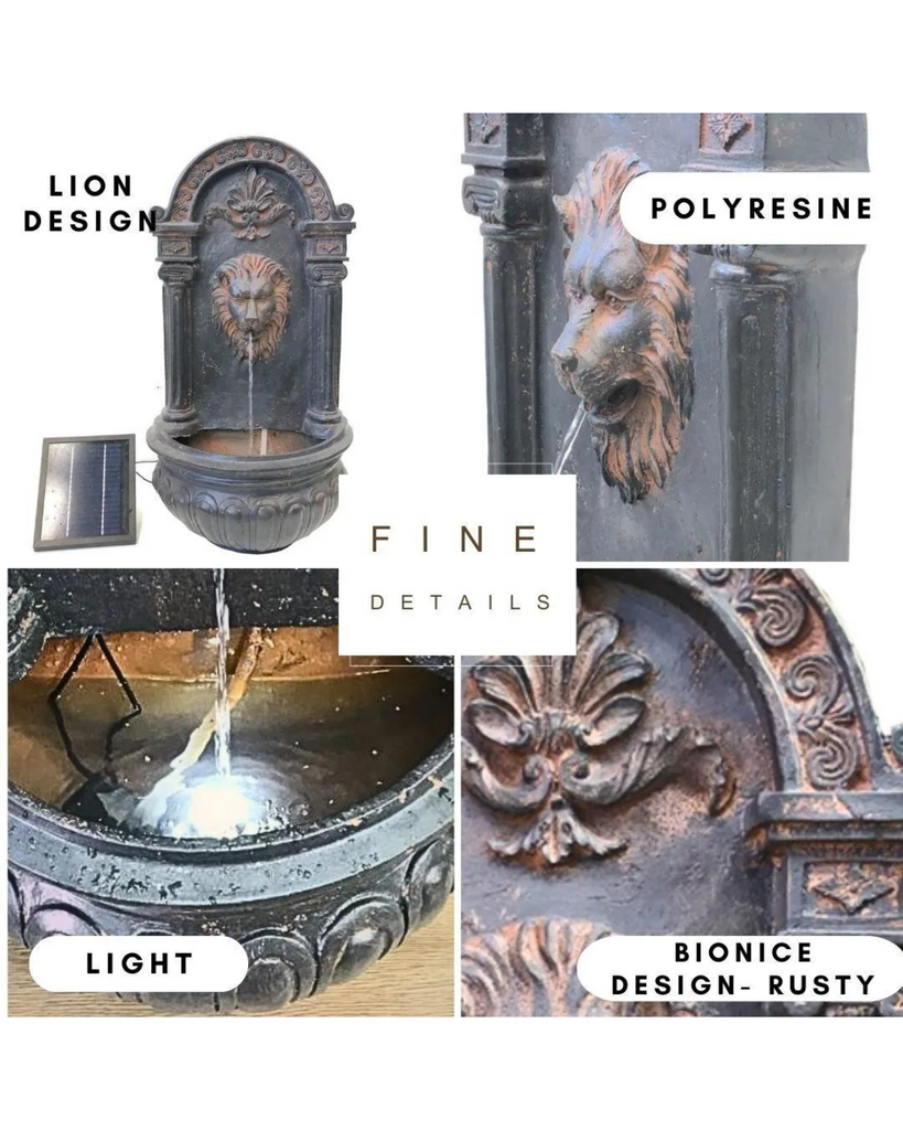 Eze Lion Face Wall Water Feature - Solar w/LED Light