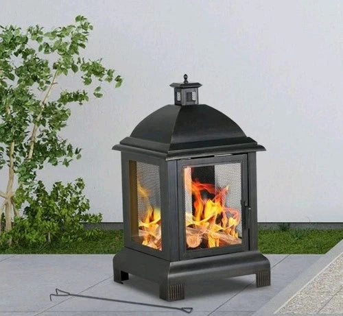 Santos Lantern-Style Steel Chiminea Bronze Finish