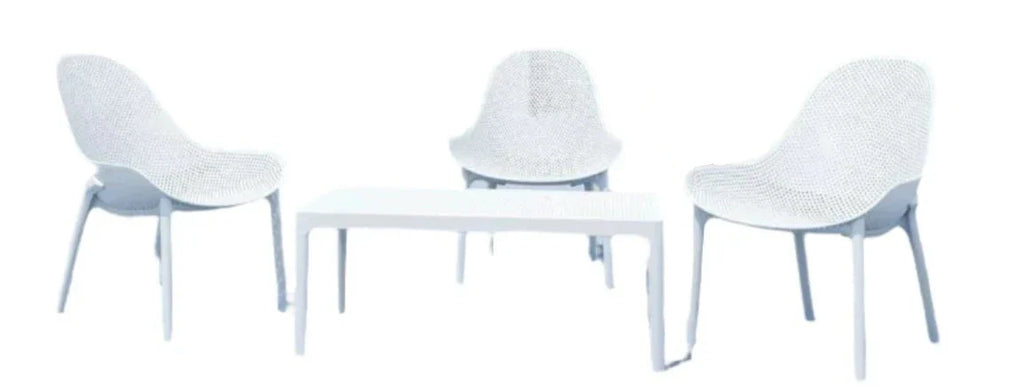 Vesta 4pc Lounge Chairs & Coffee Table Set. White