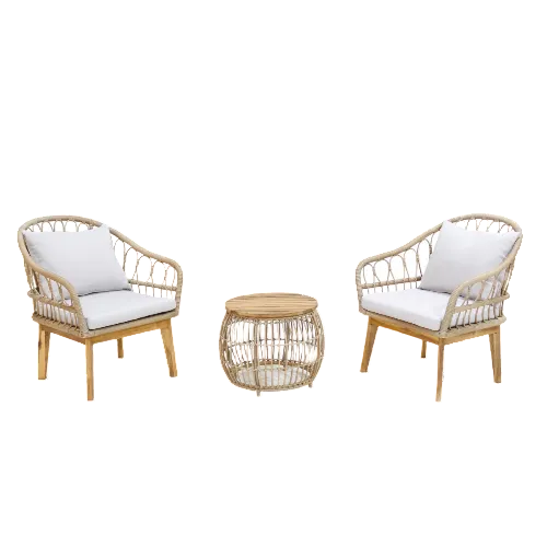 Giovanna 3 piece PE wicker patio set with two chairs and table