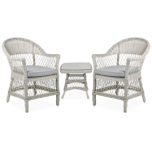 Serafina 3 piece Surfmist wicker outdoor set with armchair and table