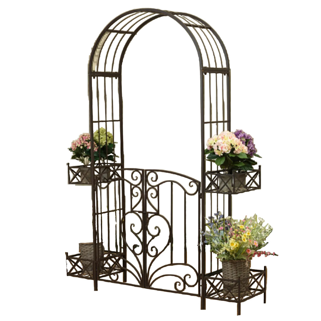 Iliana Garden Arch w/Gate - Rustic Brown