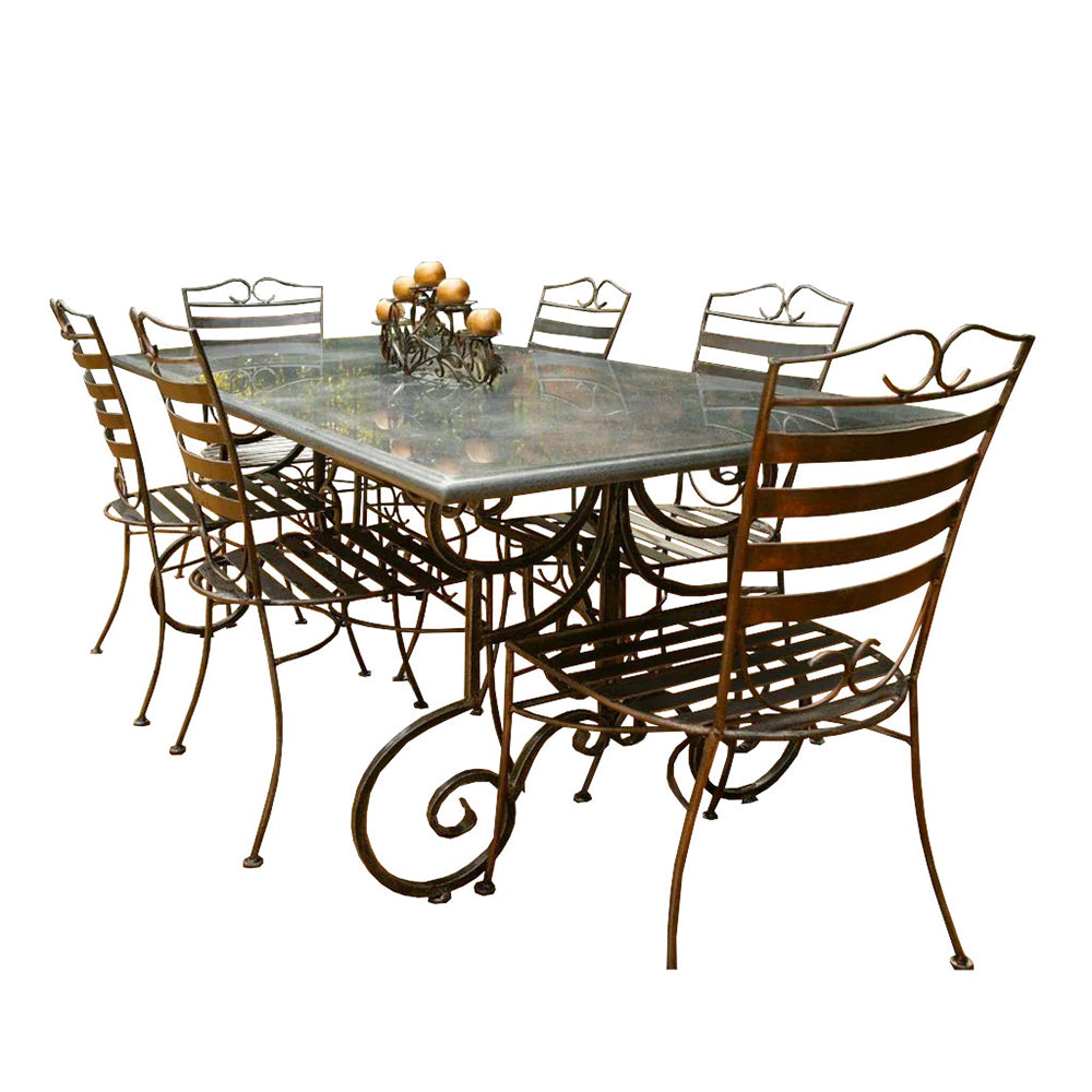 Akara Granite Stone 6 Person Table Setting - 1.8m Wrought Iron Base