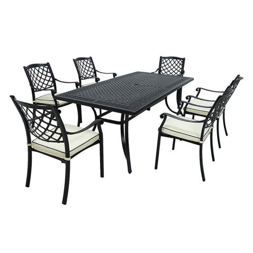Amadeo 7 pc Dining Set - Sand Black with Cream Cushions