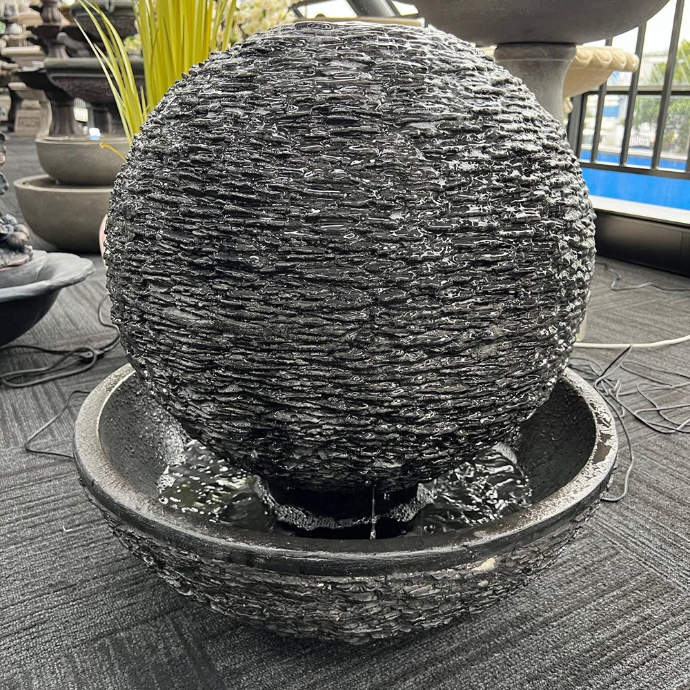 Vesuvio Fountain w/Textured Surface & Round Base. 60x60x61cm. Sand or Black