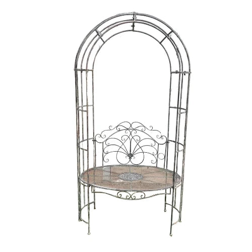 Zenobia garden arch with round bench seat in rustic grey