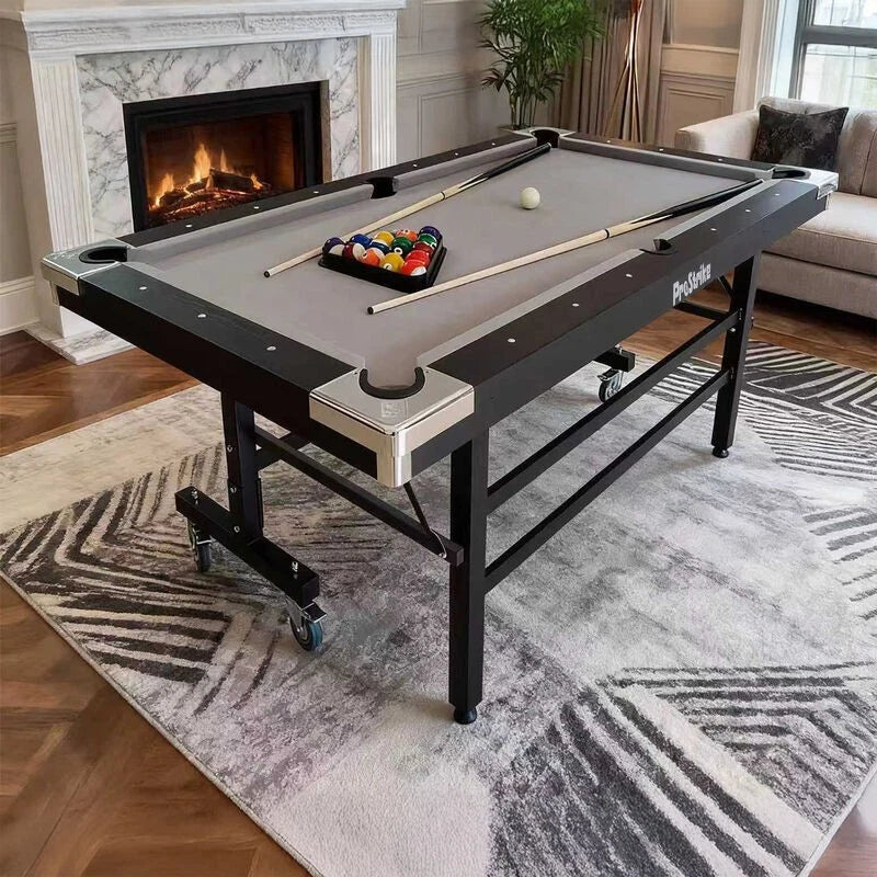ProRite Pool Table with Folding Legs Wheels. Black with Grey Felt