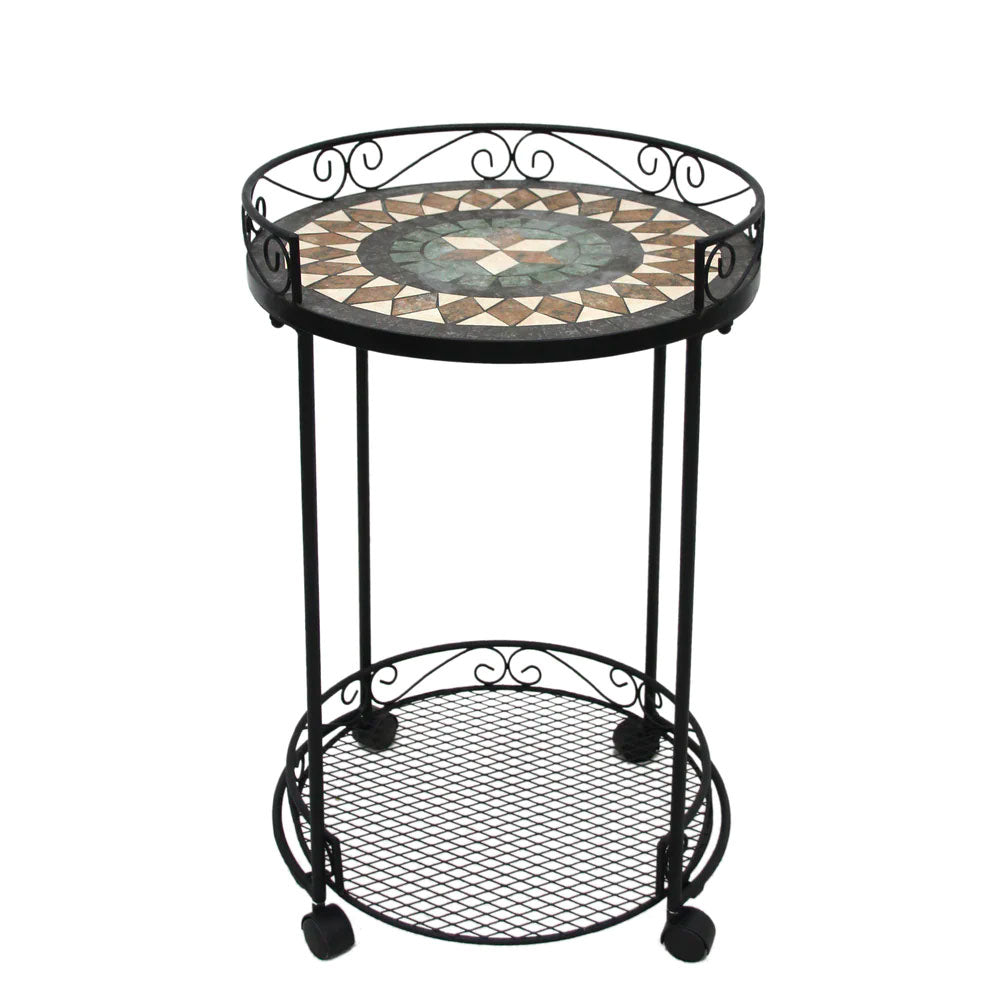 Diya Trolley with Wheels Mosaic Top