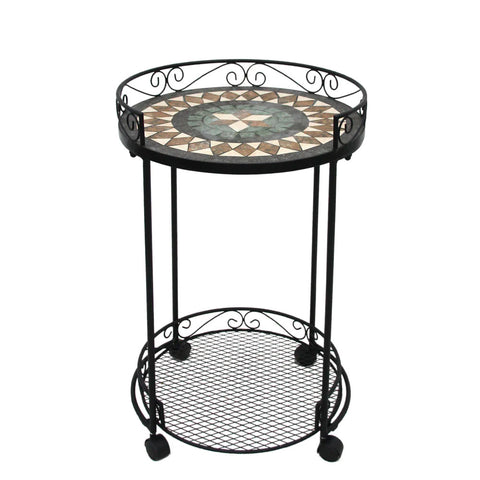 Diya Trolley with Wheels Mosaic Top