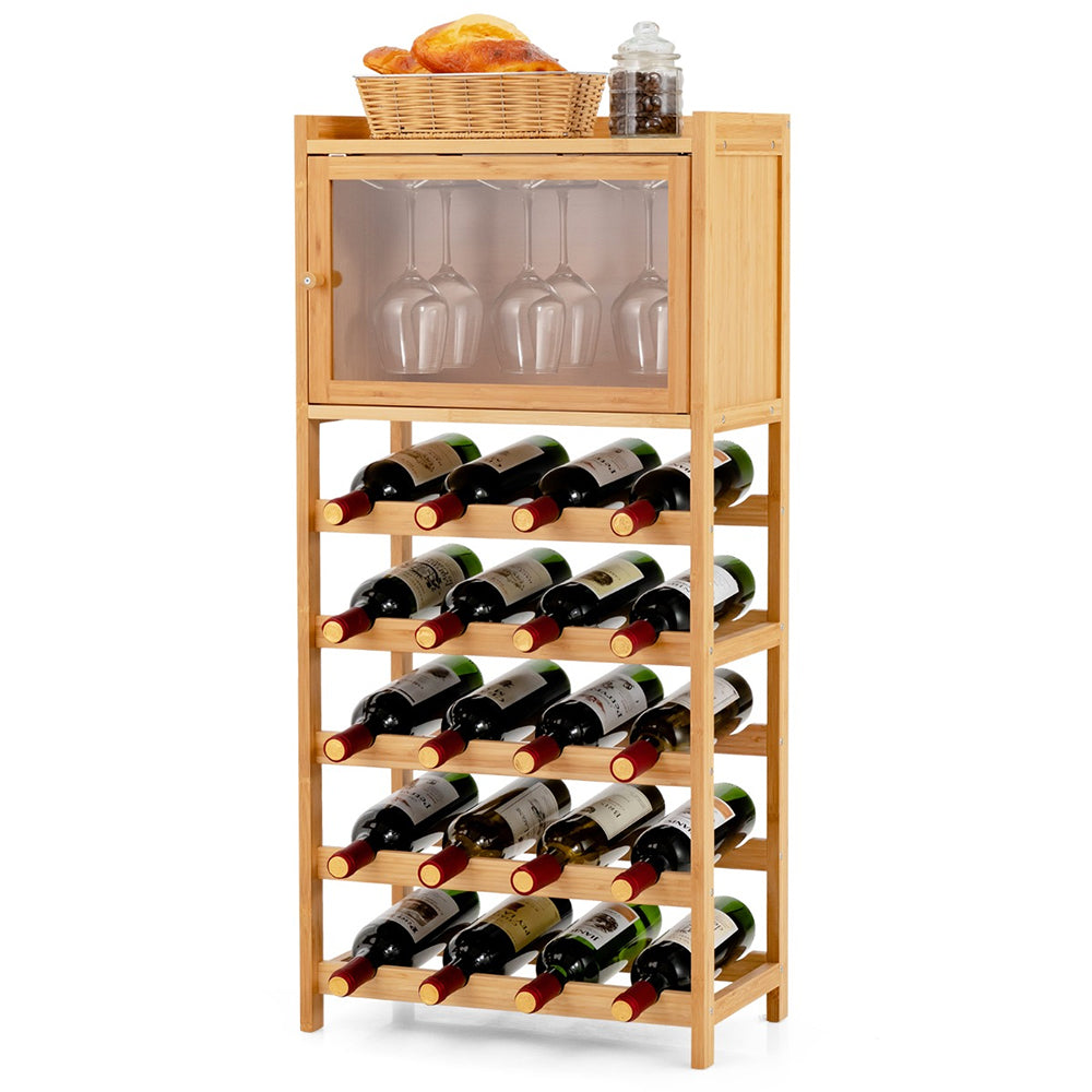 Selia 20-Bottle Bamboo Wine Rack Cabinet with Glass Hanger