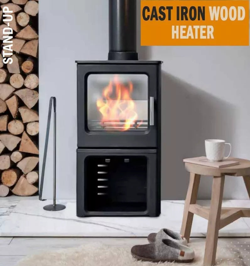 Terra 4.3KW Cast Iron Wood Pot Belly Heater - Up To 8 Square