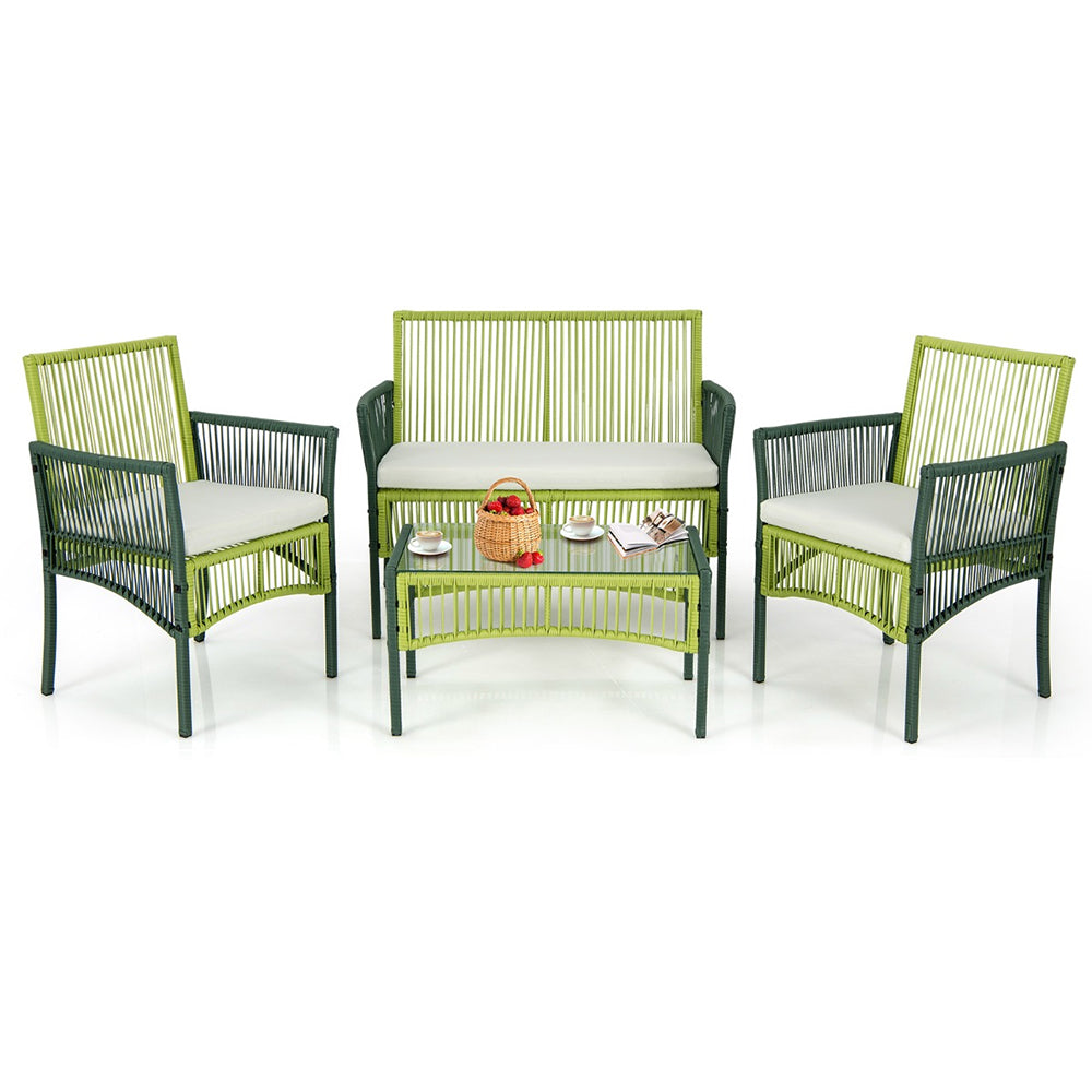Lila 4pc Wicker Conversation Set w/Soft Cushions - Green