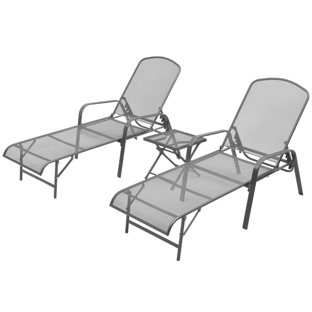 Carrera Set : 2 Steel Mesh Sun Loungers w/Table