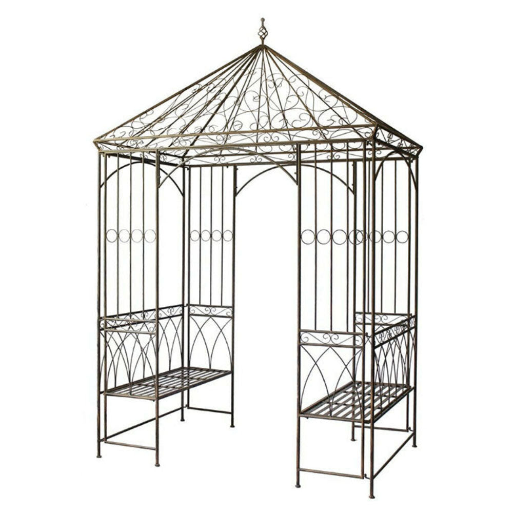 Loreto Gazebo with Twin Bench Seats in Rustic Brown
