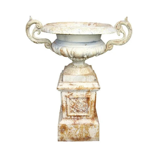 Vaucluse small cast iron garden urn and pedestal set