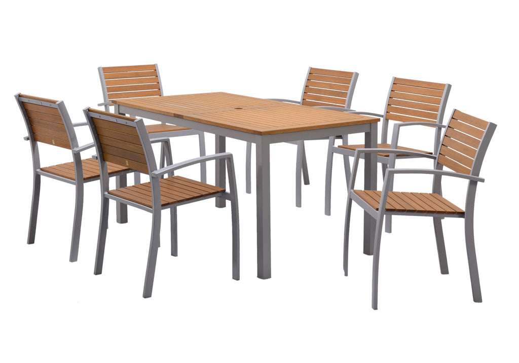 Piave 6 Seater Natural Eucalyptus Wood Dining Set