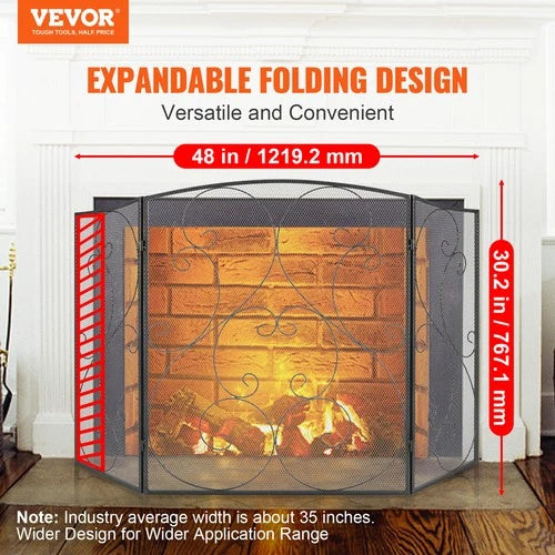 Chantilly 3-Piece Fireplace Screen with Iron Mesh Spark Guard