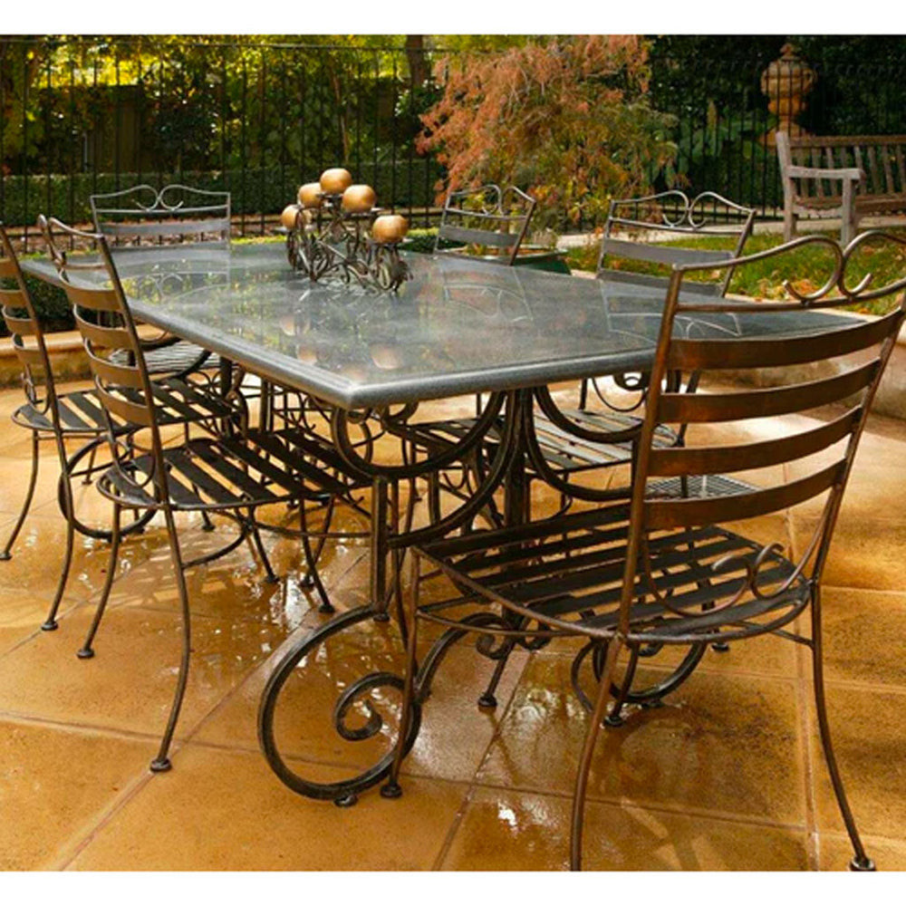 Akara Granite Stone 6 Person Table Setting - 1.8m Wrought Iron Base
