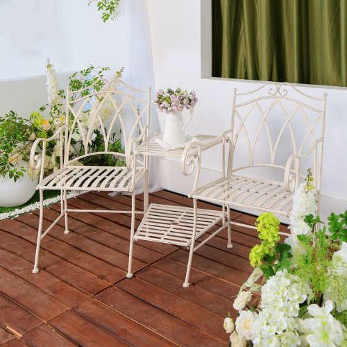 Lanciano 3pc Wrought Iron Table & Chairs. Sage or White