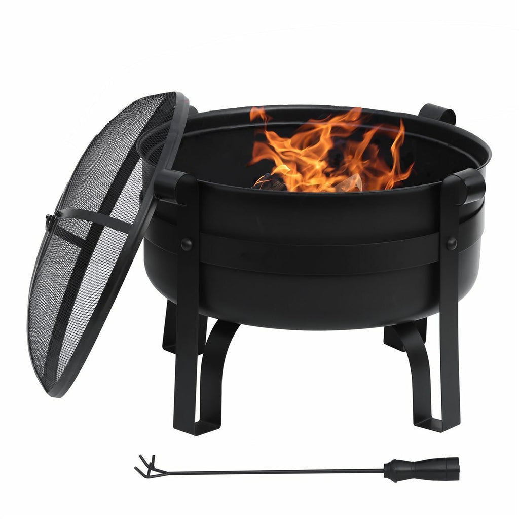 Mila Large Steel Firepit Cauldron w/Spark Lid