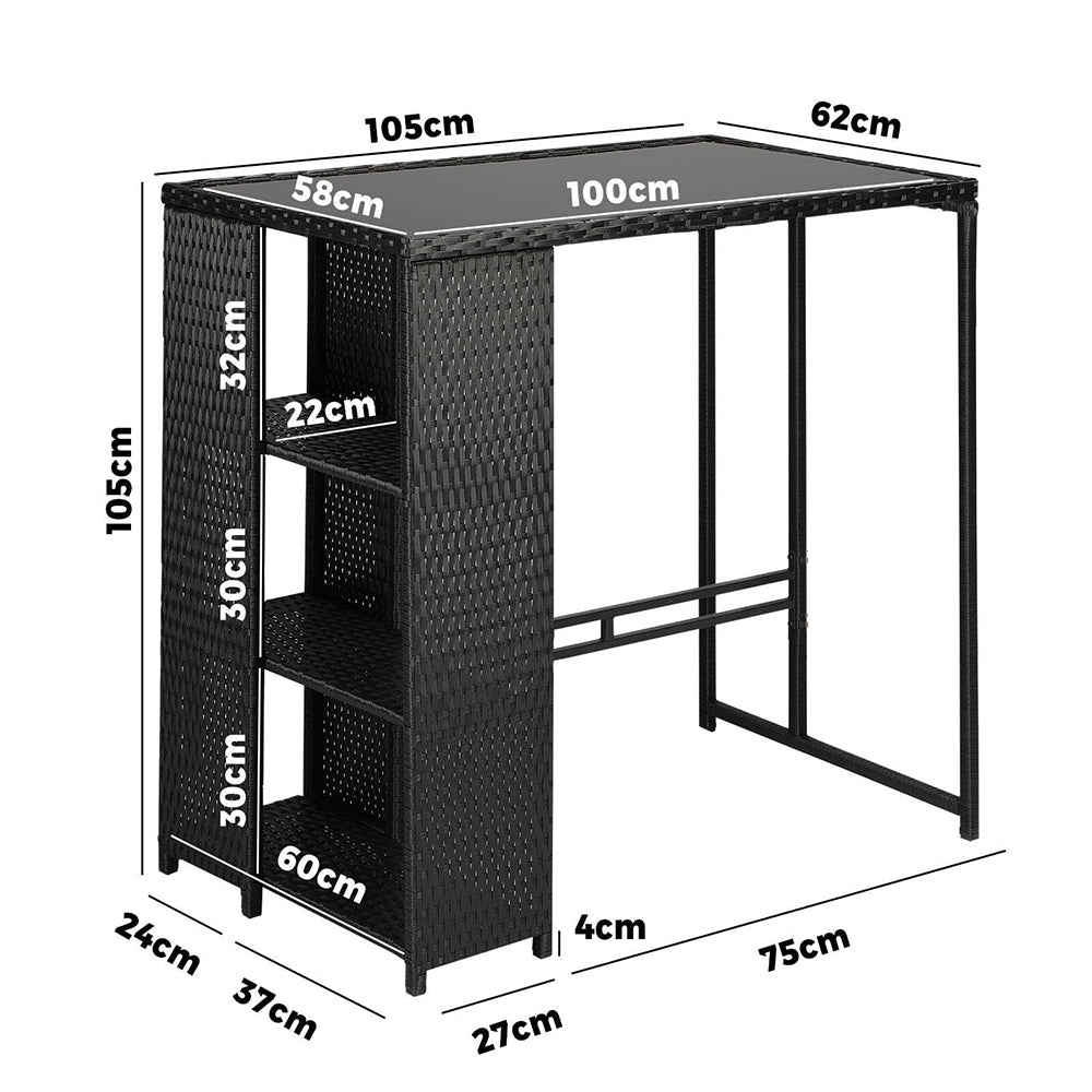 Remy Rattan Outdoor Bar Table + 2 Stools