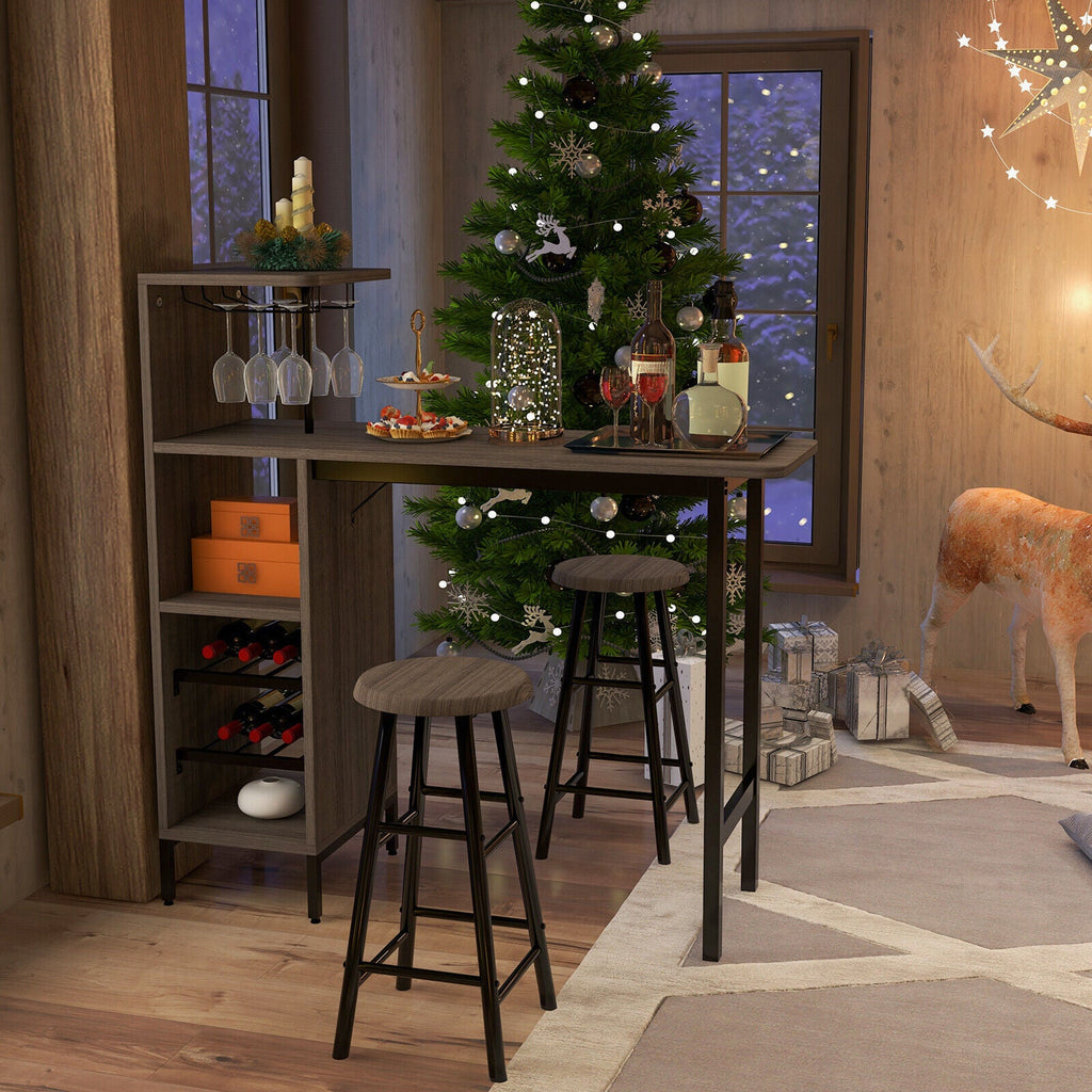 Ionna 3pcs Bar Table Set w/ Storage Shelf & Wine Rack