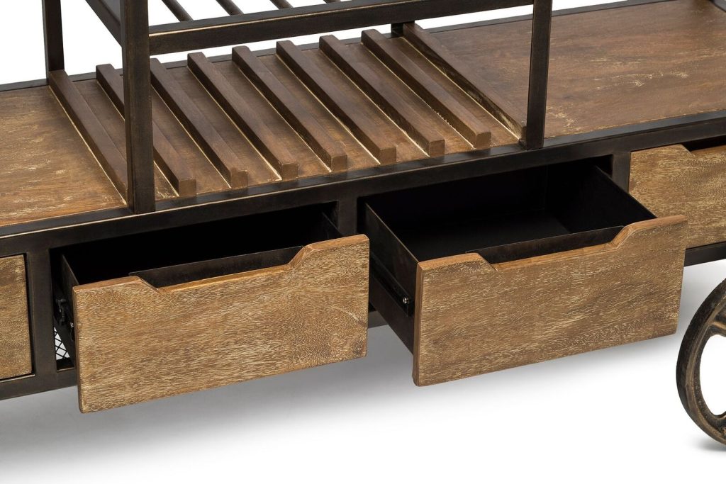 Molise Industrial Style Wooden Bar Cart w/Wine Bottle Rack