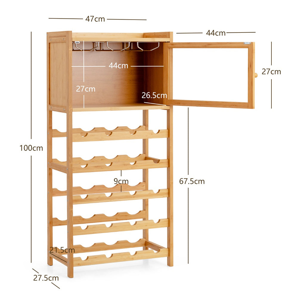 Selia 20-Bottle Bamboo Wine Rack Cabinet with Glass Hanger