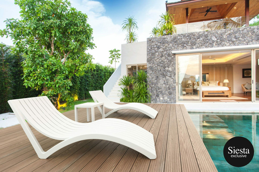 Pair of Cirillo Slender Sun Loungers + Side Table