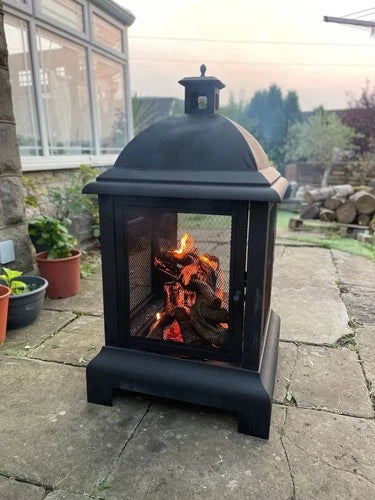 Santos Lantern-Style Steel Chiminea Bronze Finish
