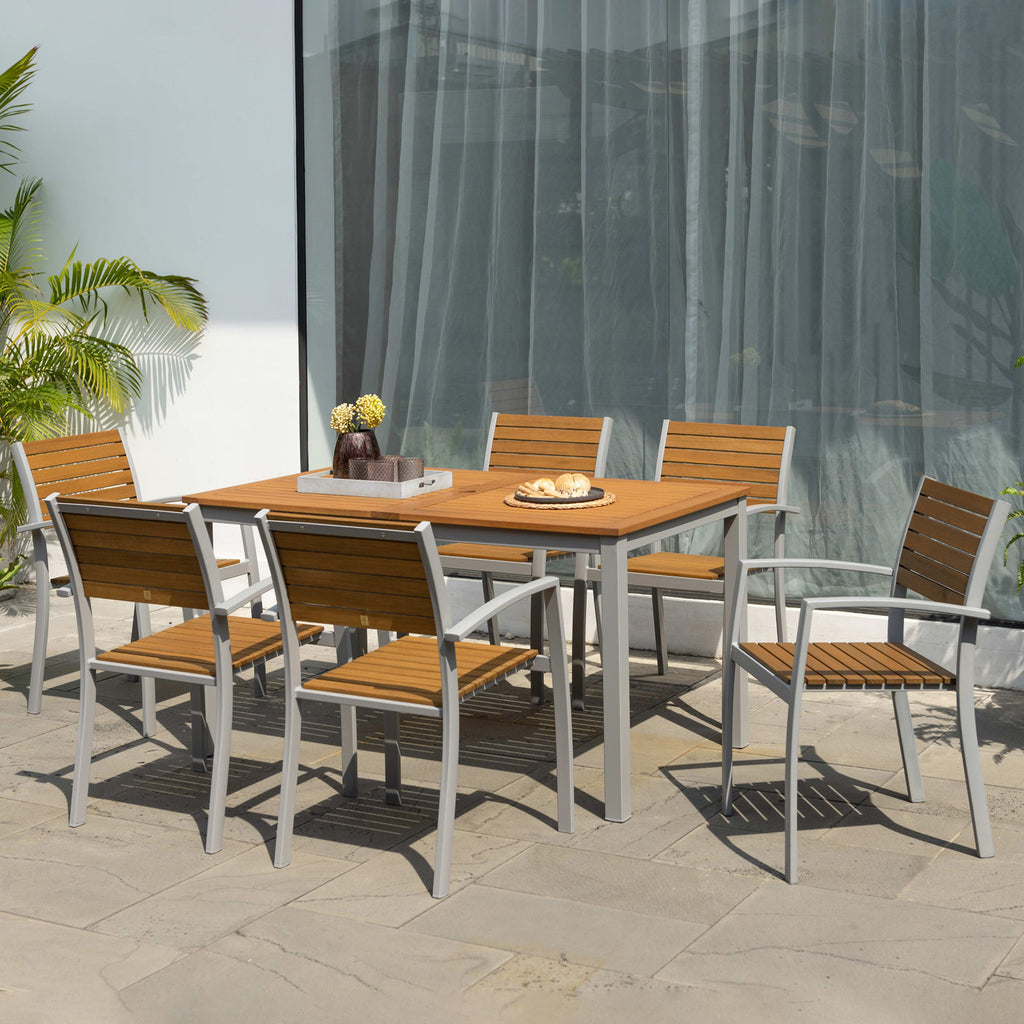 Piave 6 Seater Natural Eucalyptus Wood Dining Set
