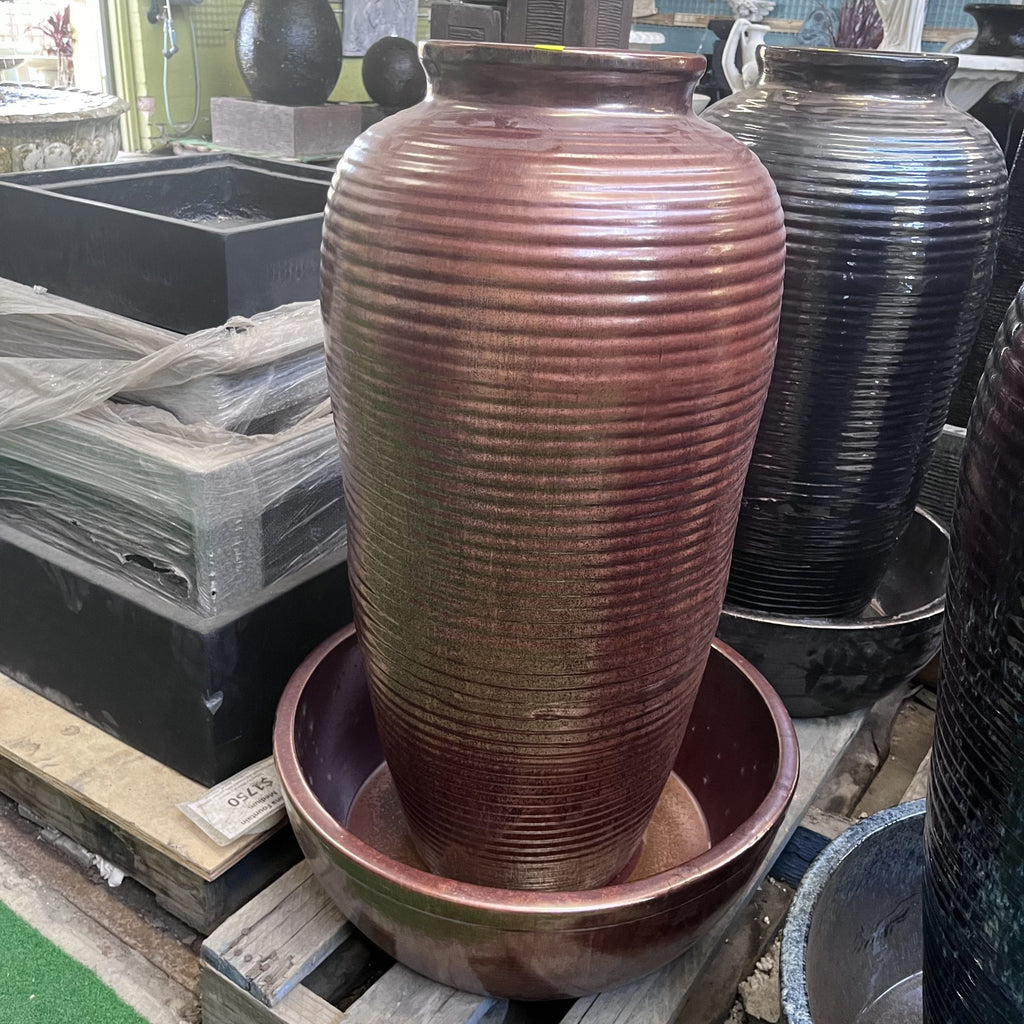 Acosta Ribbed Urn-Style Glazed Fountain