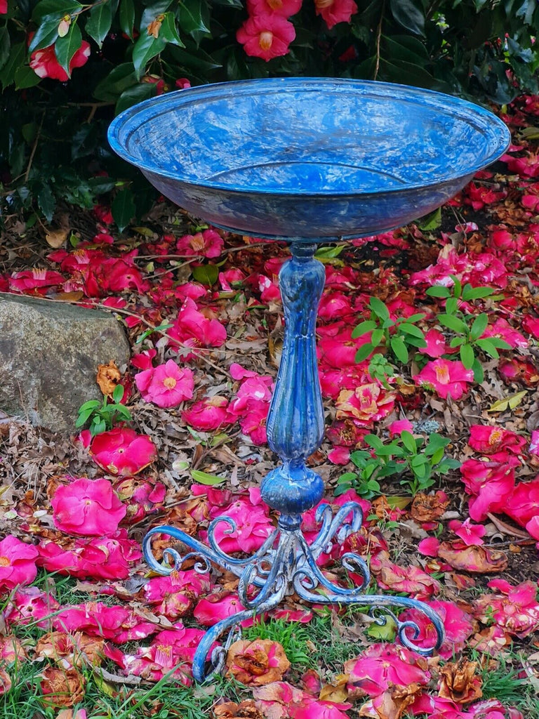 Cote d'Azur Blue Iron Large Birdbath - 75 cm H