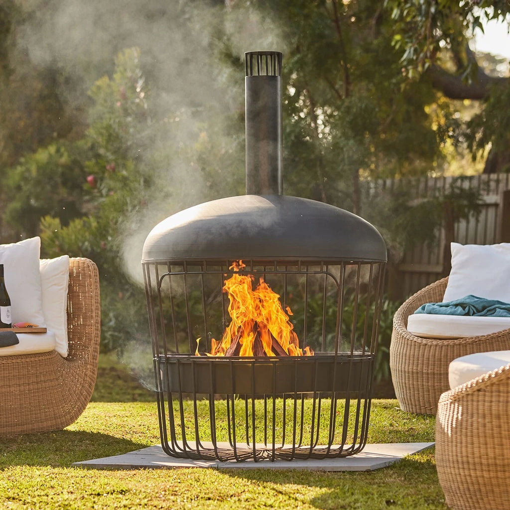 Chania Chimenea. Large 100cm Diameter. 1.68m Tall. Black