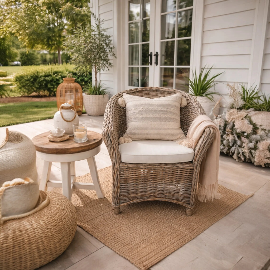 Aversa Hand Woven Cane Armchair - White or Grey