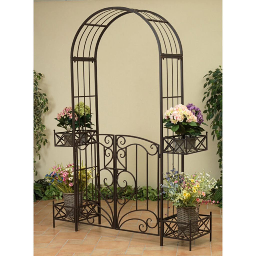 Iliana Garden Arch w/Gate - Rustic Brown