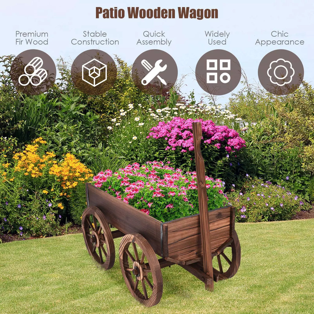 Kalli Wooden Flower Cart w/ 4 Wheels
