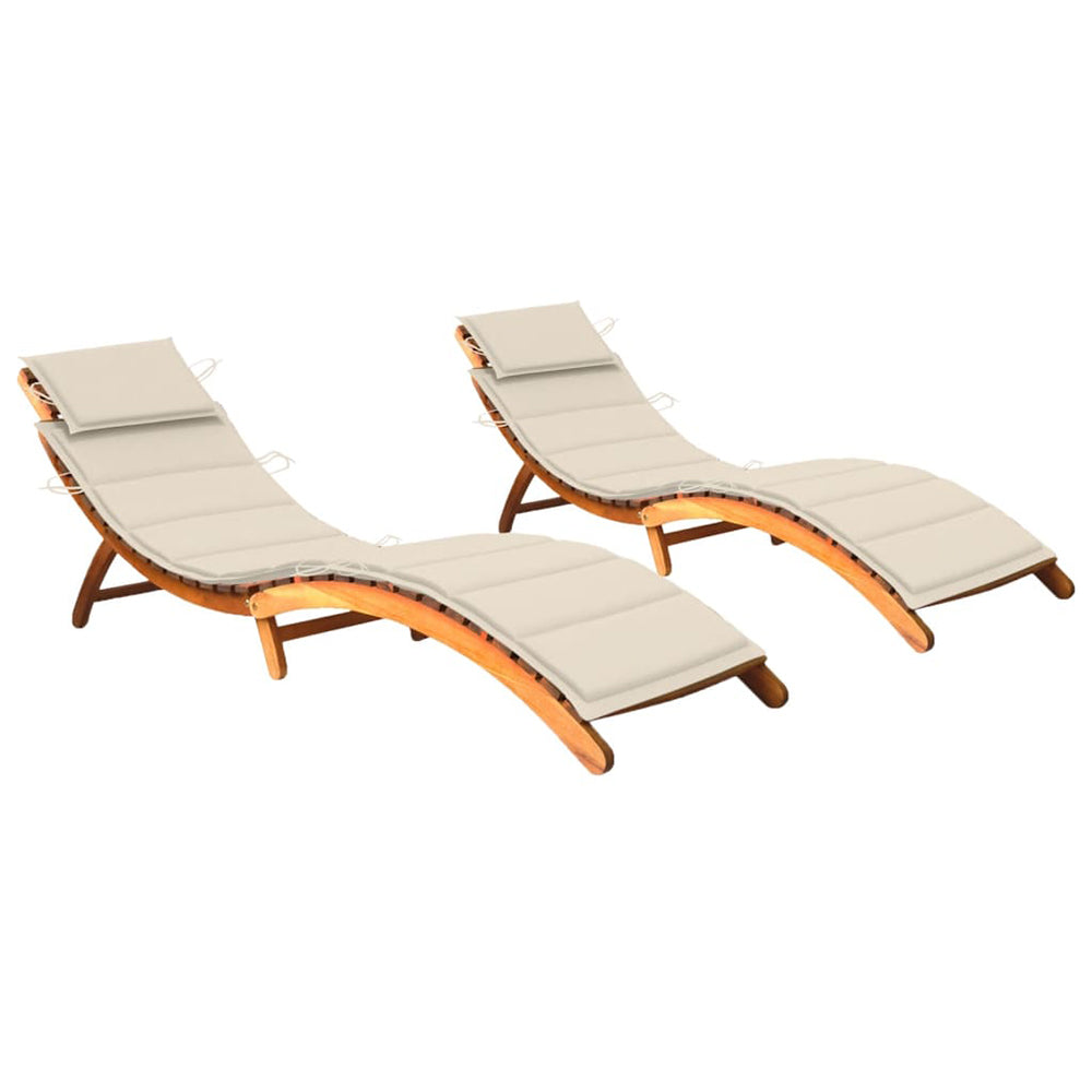 Jamilla Pair of Matching Acacia Sun Loungers 2 pcs w/Table & Cushions