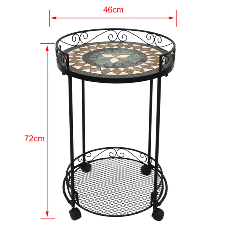 Diya Trolley with Wheels Mosaic Top