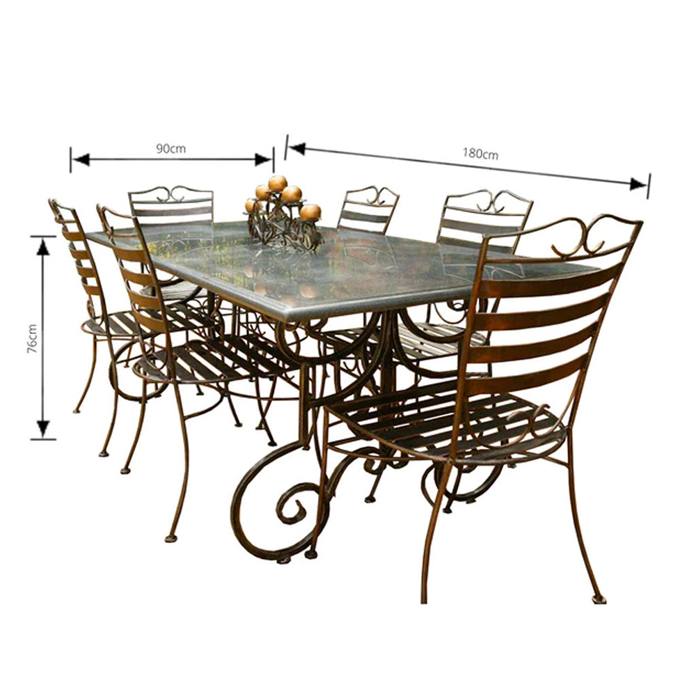 Akara Granite Stone 6 Person Table Setting - 1.8m Wrought Iron Base