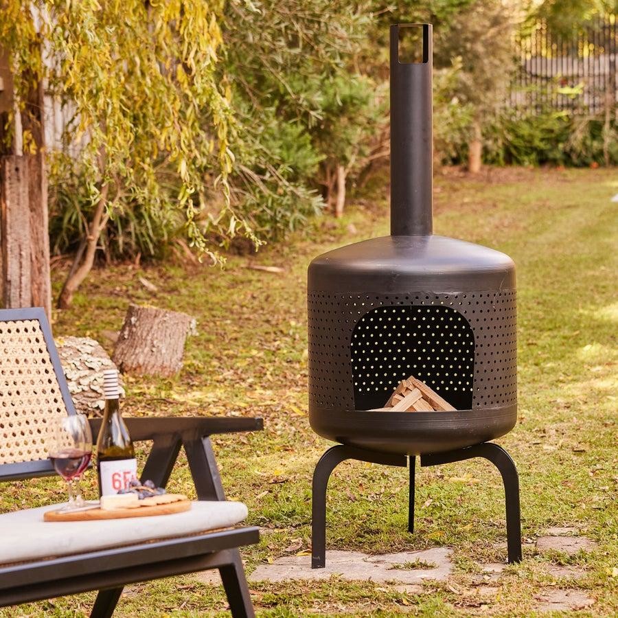 Diavola Chimenea 60cm Diameter 1.58m Tall in Black