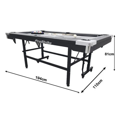 ProRite Pool Table with Folding Legs Wheels. Black with Grey Felt