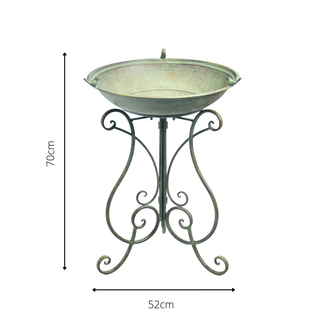 Kirana Rustic Bird Bath on Stand - Antique Green 52x52x70 cms