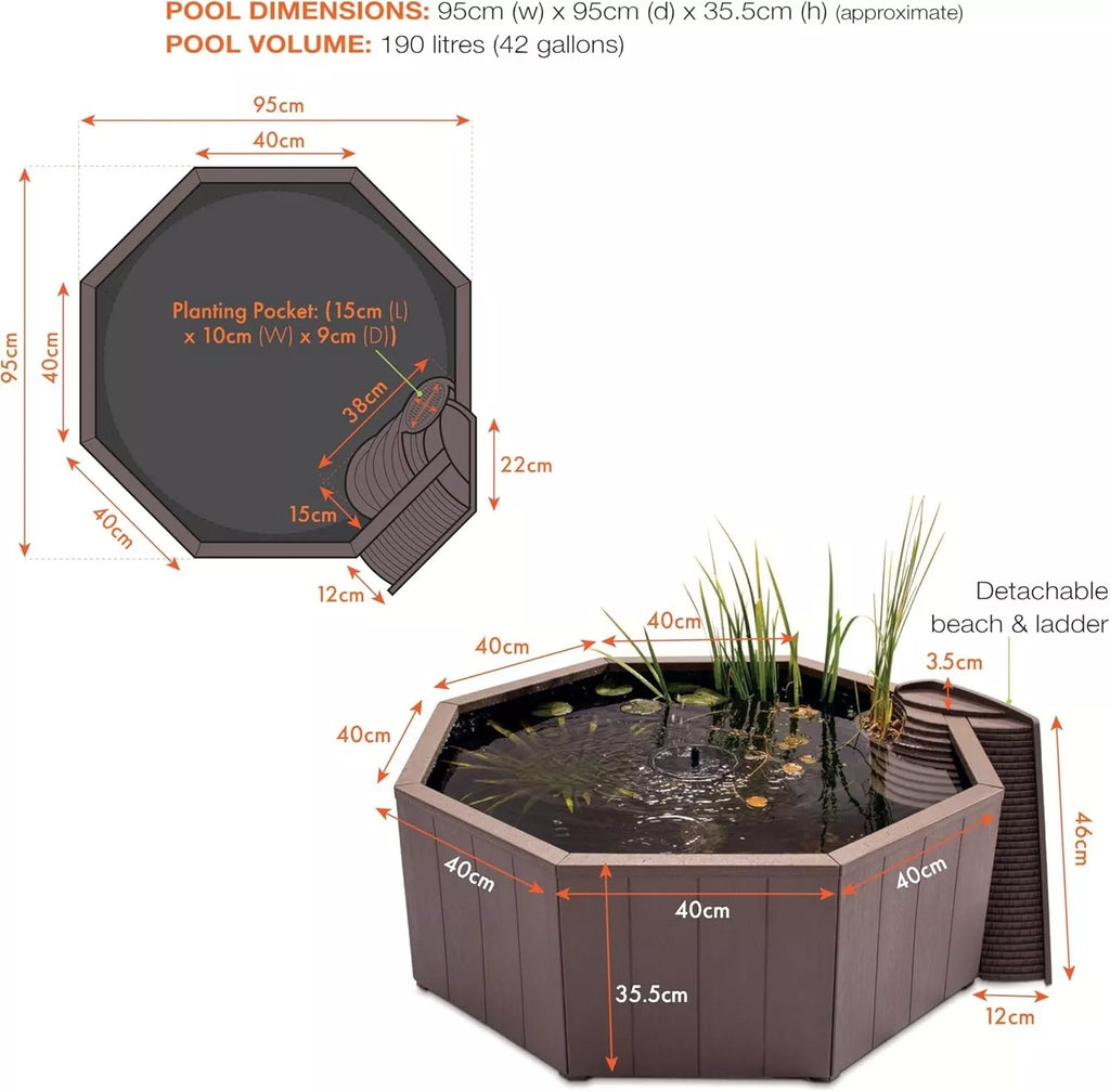 Gaia Nature Pool Kit, Raised Pond for Garden or Patio