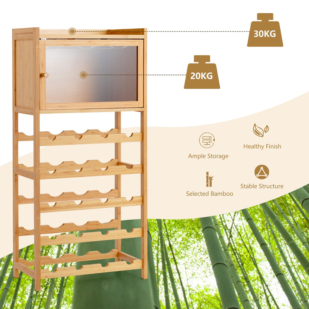 Selia 20-Bottle Bamboo Wine Rack Cabinet with Glass Hanger
