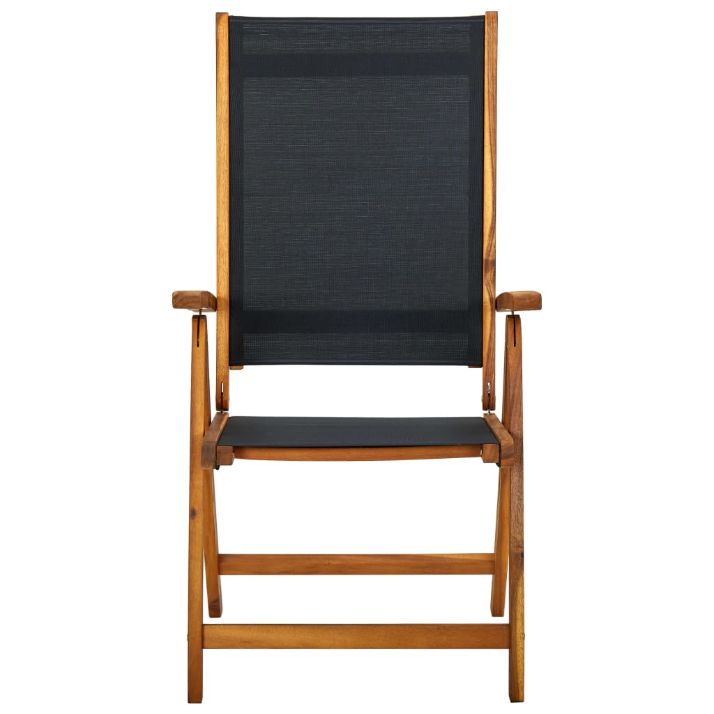Romano Set of 2 pcs Solid Acacia Wood & Textilene Garden Chairs in Black