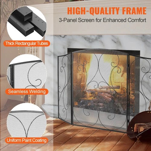 Chantilly 3-Piece Fireplace Screen with Iron Mesh Spark Guard